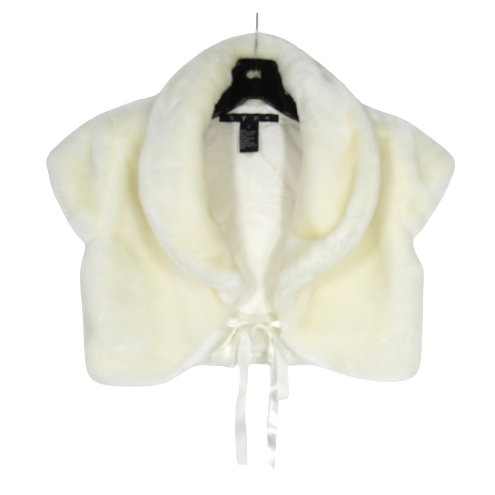 HYPE White FAUX FUR Tie Front WEDDING PROM Shawl Shrug Bolero Cardigan Vest Sz L